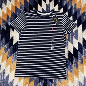 NWT Polo Ralph Lauren Womens T-Shirt Blue White XS Striped Crew Neck Red Pony